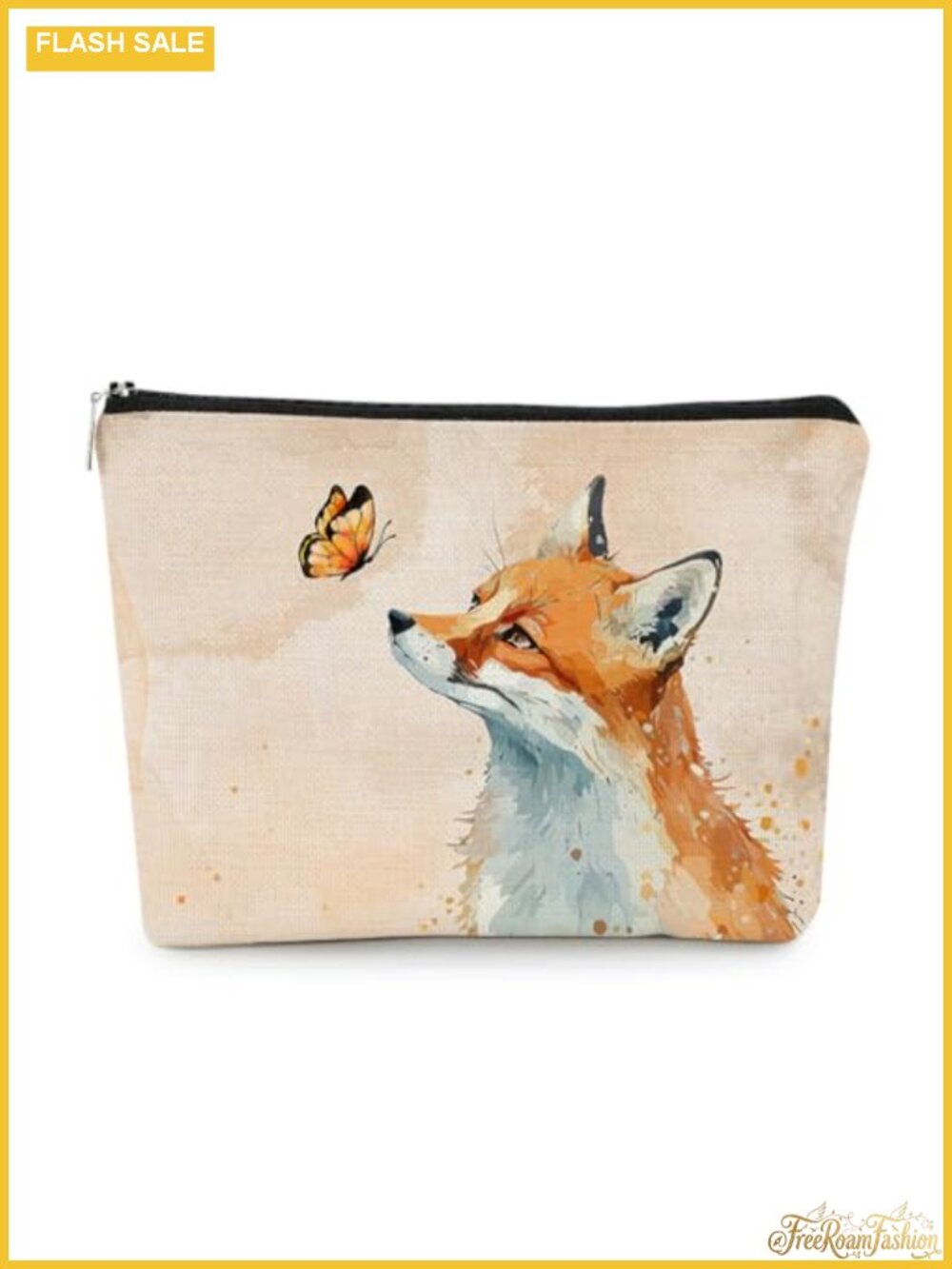 Cute Linen Fox Makeup Bag Cosmetic Pouch Travel Toiletry Case Gift for Women